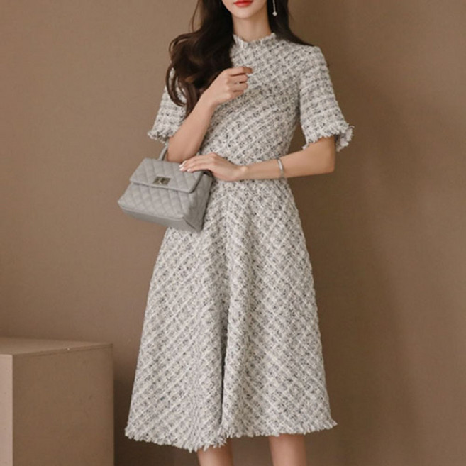 여성 반팔 원피스 1P 트위드 하객룩 상견례 오피스 tab+431OW
