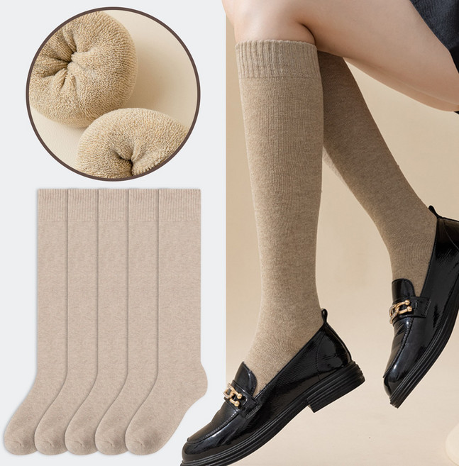 시너싹스 여성용 베이직 통파일 방한 니삭스 양말 5켤레