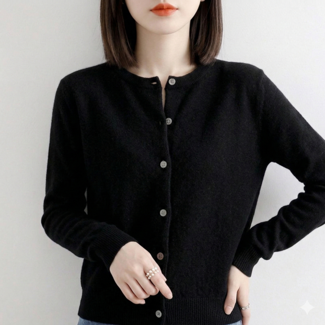여성 봄 가을 심플 라운드 니트 가디건