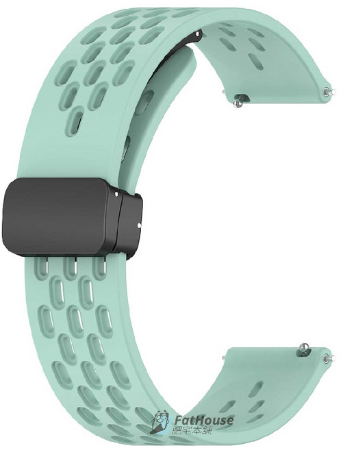 運動磁吸矽膠錶帶 透氣通用錶帶 手環錶帶, 湖水綠,22MM磁扣洞洞錶帶, 1個