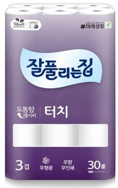미래생활 잘풀리는집 깨끗한 3겹 터치 화장지 30롤 10프로 더 도톰한 휴지, 1세트