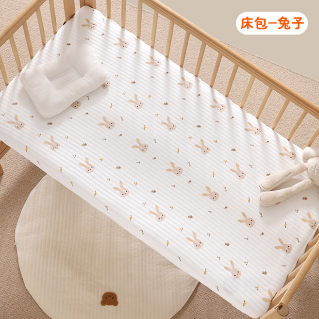嬰兒床包防水墊 - 親膚透氣純棉床笠 寶寶舒適睡眠必備, 兔子, 1個