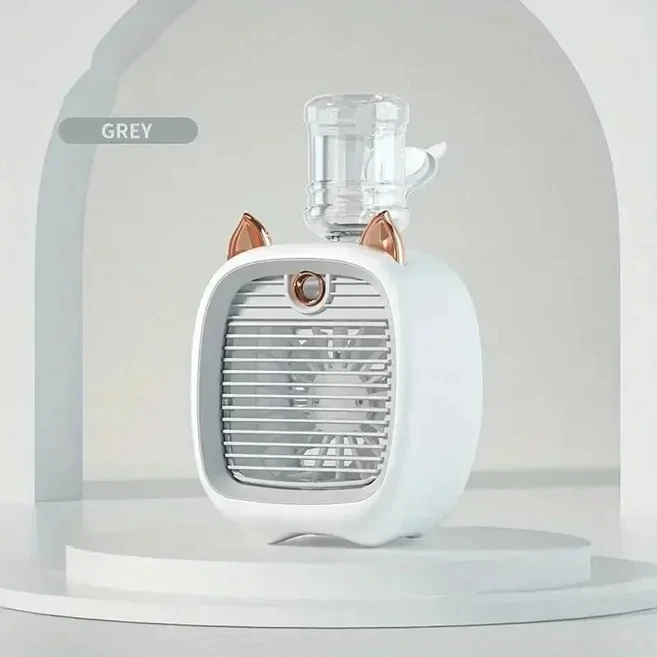 USB 미니 소형 호환 에어컨 선풍기 데스크탑 전기 스프레이 1200mAh 3 기어 냉각, 03 Grey