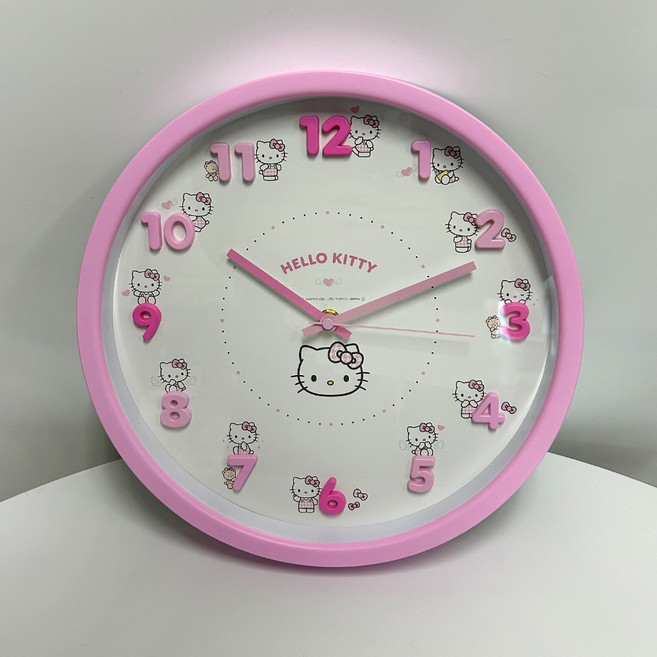 일본 정품 헬로키티 벽시계 산리오 캐릭터 무소음시계, 핑크