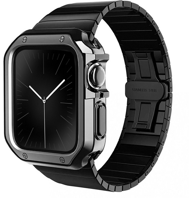 애플워치 링크 브레이슬릿 + 아머 케이스 세트 42 / 44 / 45mm, 블랙