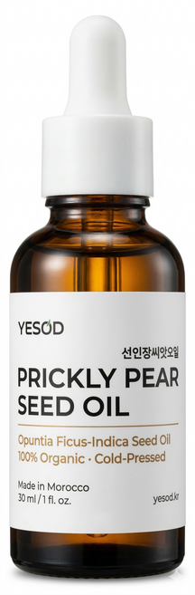 예소드 100% 유기농 선인장씨앗오일 비정제 냉압착 오메가6 비타민 E 함유 피부 및 모발 영양, 1개, 30ml