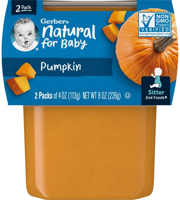 Gerber 내추럴 포 베이비 2nd Foods 호박 2팩 각 113g(4oz), 호박맛 - 쿠팡