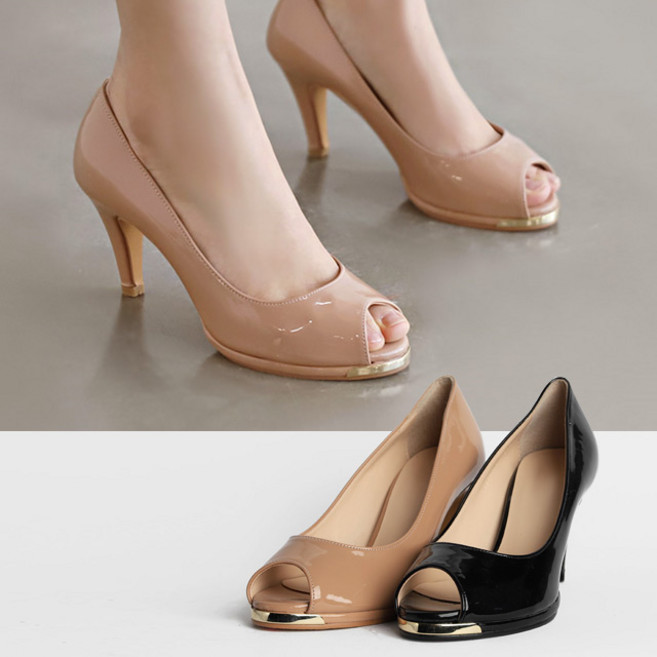 로퍼 구두 신발 바닐라슈 레비아 애나멜 메탈가보시 토오픈 하이힐 펌프스(8cm)