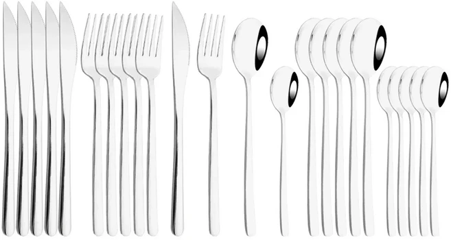 24Pcs 서양 거울 보라색 식기 칼 붙이 세트 304 스테인레스 스틸 Flawtare 스테이크 나이프 포크 Dinnerwar, 09 은