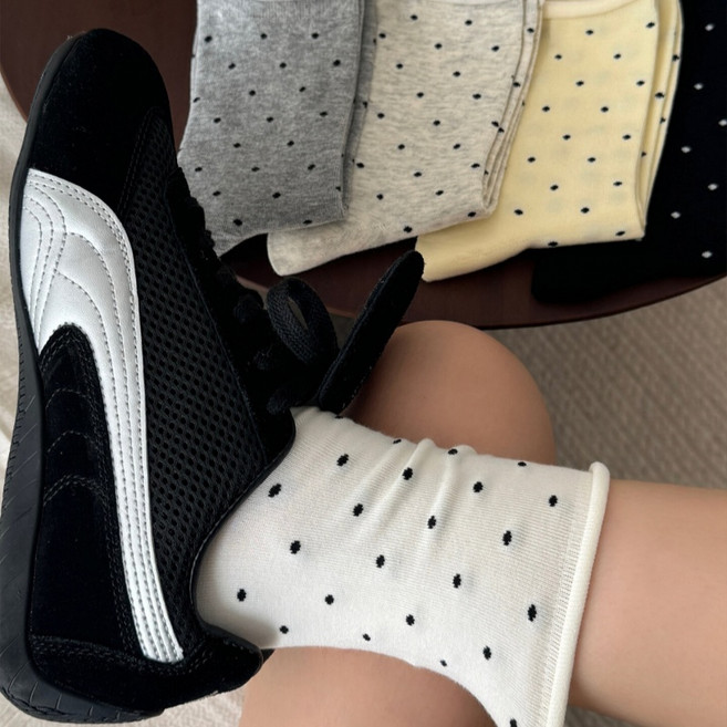 MJLP 여성 순색 압박 봄여름 양말 중목 양말 장목 양말 중목 양말 흰양말 운동 면 양말 5족 세트