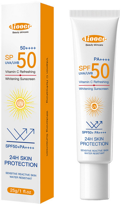 SPF50+ PA++++ 비타민C 선크림 민감성 피부용 자외선 차단제 24시간 방수 쿨링 화이트닝, 4개, 25ml