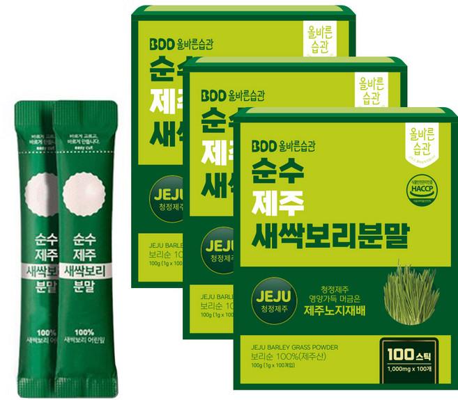 올바른습관 순수 제주 새싹보리 분말스틱 컬리케일, 100g, 3박스