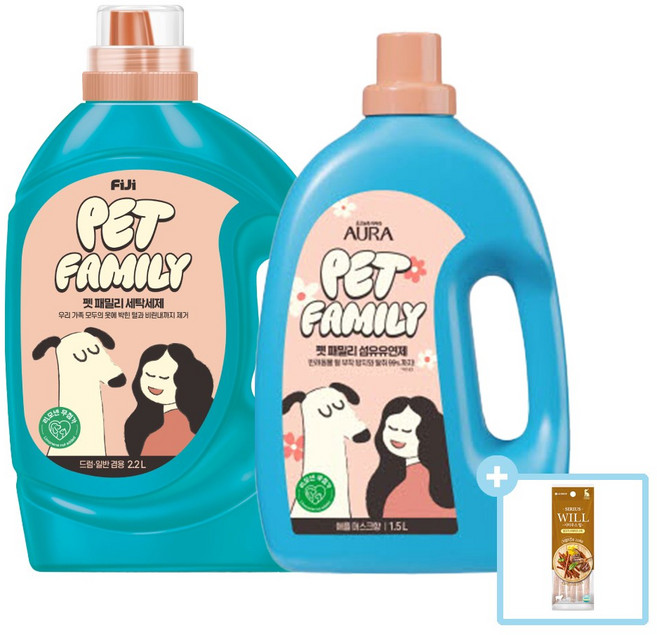 피지 펫패밀리 세탁세제 2.2L + 섬유유연제1.5L(애플머스크) + 양고기 스테이크 22G(증정), 1개