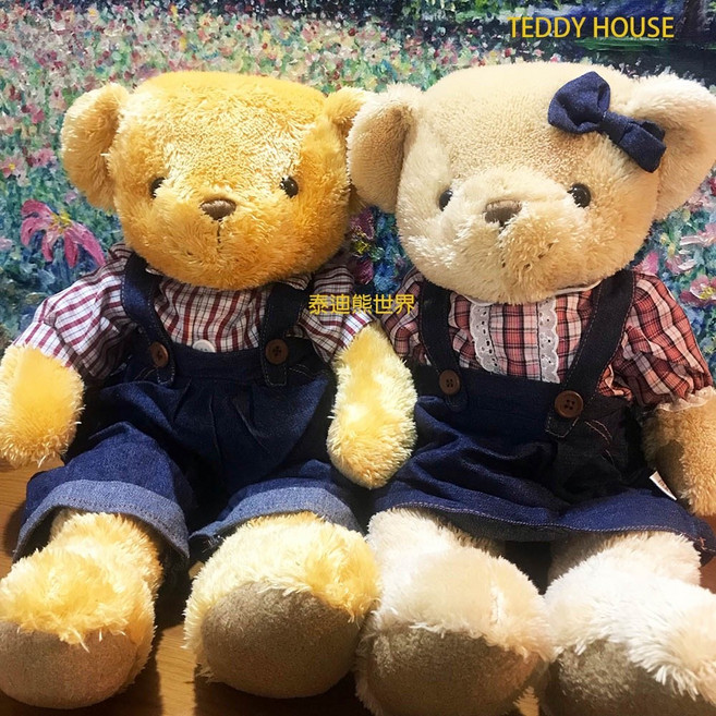 泰迪熊專賣店正版【TEDDY HOUSE】泰迪熊玩偶公仔絨毛娃娃TEDDY BEAR紅格情侶對熊(大), 1個, 棕色, 55cm
