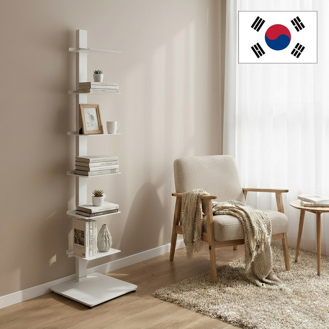 국내생산 북 선반 철제 스탠딩 책꽂이, 7단, 화이트(단면형)