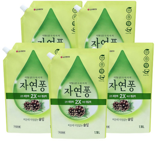 자연퐁 주방세제 솔잎 리필형 1.18L X 5개 .