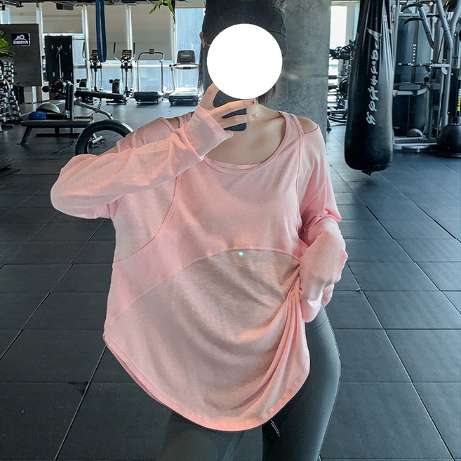 쌍천 요가복 얇은 트레이닝 블라우스 여 루즈핏 날씬해 보이는 긴팔 피트니스 속건 티셔츠 러닝 통기 상의 W25092910