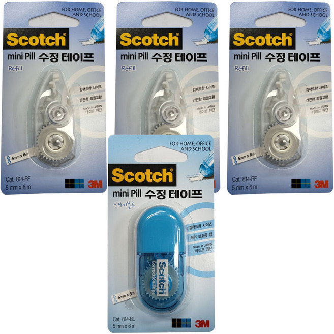 쓰리엠 스카치 수정테이프 미니필 5mm x 6m + 리필 3p 세트, 스카이블루, 1세트