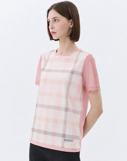25SS [스테디셀러]핑크 체크 반팔티셔츠 WNTS5B320P2