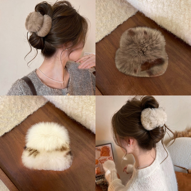 ZMBIRD 4종세트 뽀글이 헤어핀 겨울 털집게핀 중형 N1977