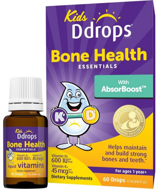 Ddrops Kids Bone Health 600 IU Vitamin D3 + 45 mcg K2-60 Drops - Helps Maintain and Build Strong B