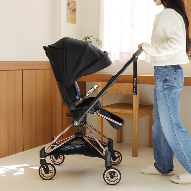 마마루 지아 회전형 휴대용유모차 양대면 신생아 휴대용유모차, 블랙&로즈골드
