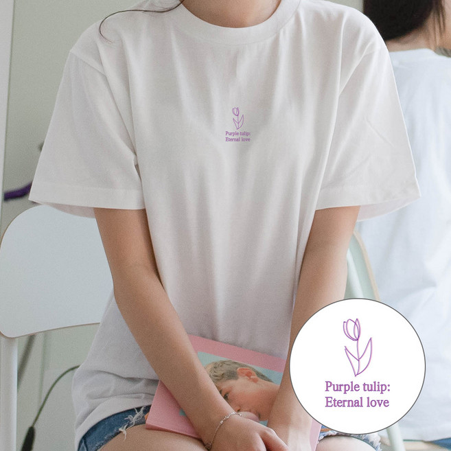 험블스튜디오 튤립 일러스트 레이어드 캐주얼 기본면티 여성반팔티셔츠