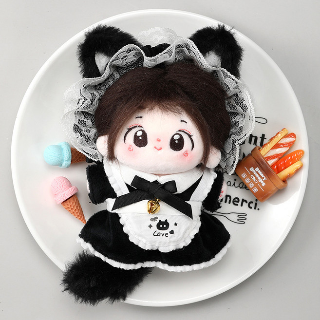 모카돌 10cm 20cm 솜인형옷 고양이방울 메이드복 원피스, 1개, 블랙