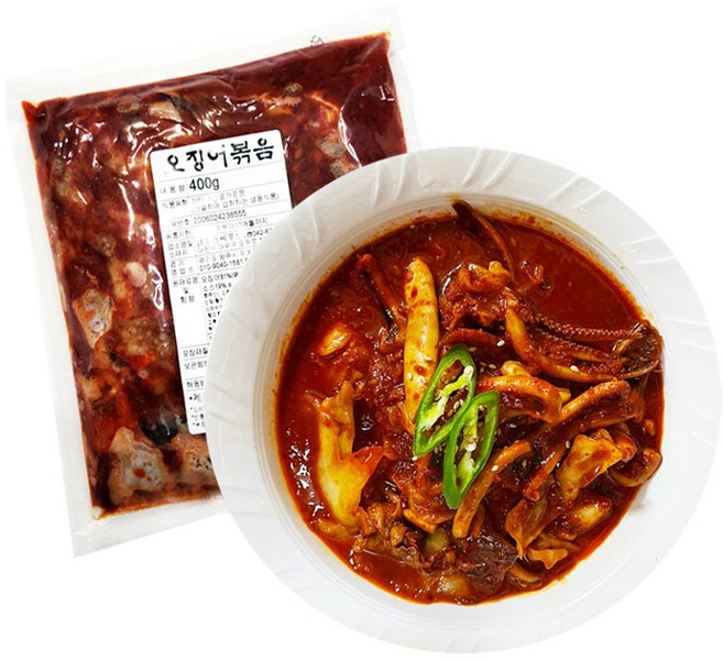맛있게 매콤한 양념 오징어볶음 400g 혼밥 혼술 밥반찬 캠핑요리, 1개