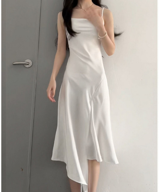 해피유통 여성 끈 원피스 트임 디자인 언밸런스 미디스커트 jhljq