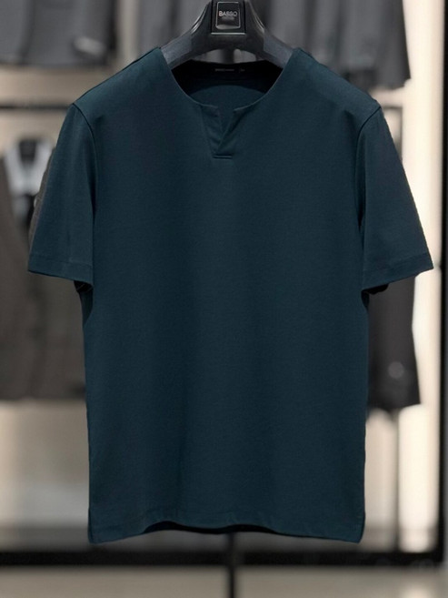 바쏘옴므 면 스판 베이직 슬릿넥 반팔 티셔츠 WSZ2GK08A GN_SC