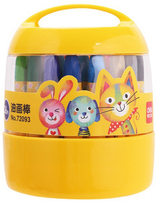 Deli 油畫棒，兒童安全無毒蠟筆，附收納桶，顏色鮮豔，筆觸滑順, 36個, 1組