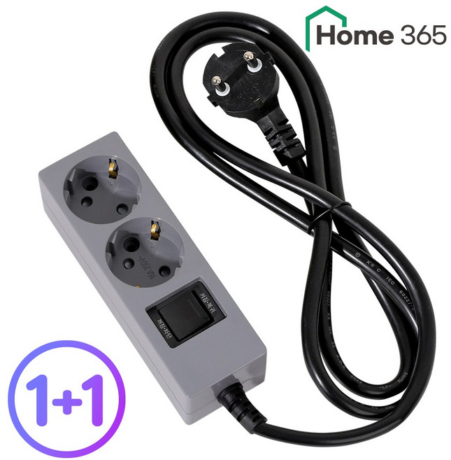 1+1 홈365 국산 과부하차단 2구 멀티탭 0.7m 1.5m 3m 5m 7m 10m / 16A 멀티콘센트, 과부하차단 2구 그레이, 2개