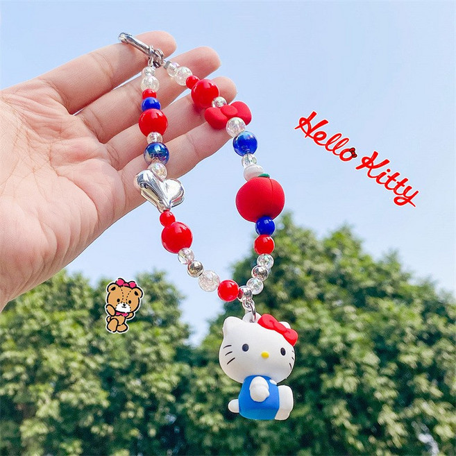 해외 정품 헬로 키티 산리오 아크릴 키링 에어팟 열쇠 가방 고리, 키티 롱 스트랩, 1개