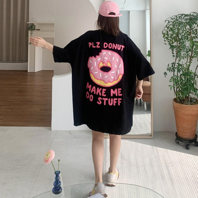 애플망고옷장 애플망고샵 여성 빅사이즈 오버핏 반팔 구기너츠 롱박스 캐주얼 롱 여름 티셔츠