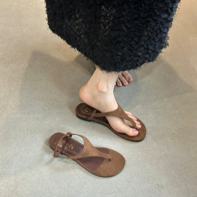 SAHINER 여성 여름 편한 쪼리 스트랩 스웨이드 캐주얼 샌들 ALX22