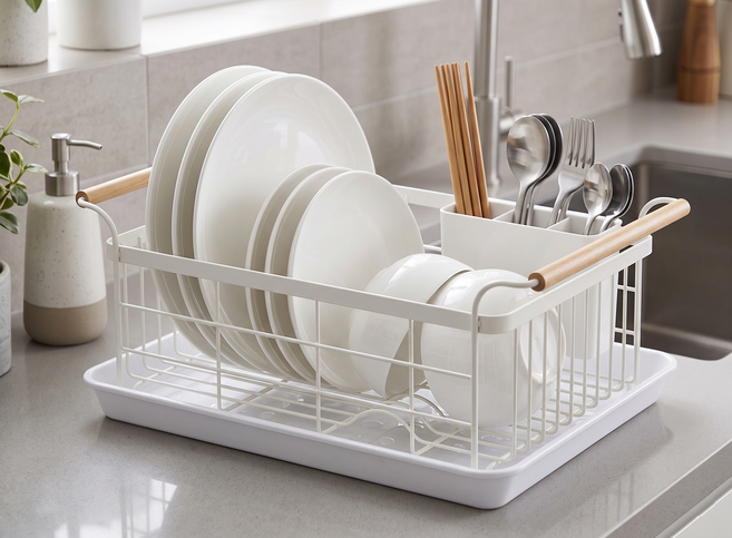 VIONOVA 비오노바 우드 핸들 1단 식기건조대, 1개, 화이트