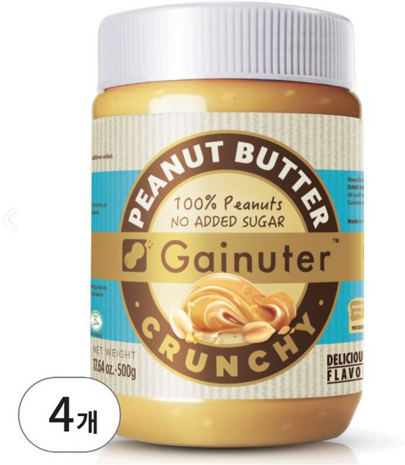 제이넛터 무가당 100% 땅콩버터 크런치, 4개, 500g