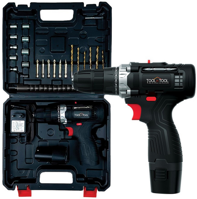 툴앤툴 12V 충전식 무선 전동드릴 TNT-HEX12LIS 가구조립 선반설치 말발굽 커튼레일설치 인테리어DIY, 1개