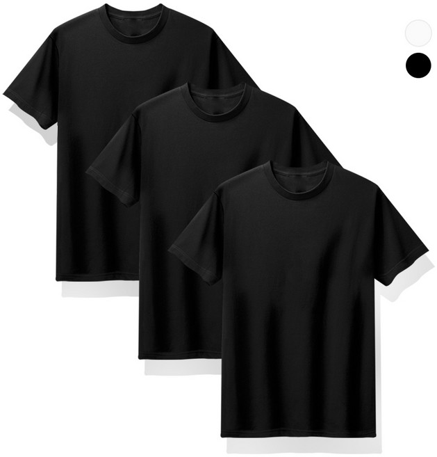 3장세트 남녀공용 기본 무지 순면 17수 반팔 티셔츠 흰티 라운드 면티 데일리티 이너티 교복티