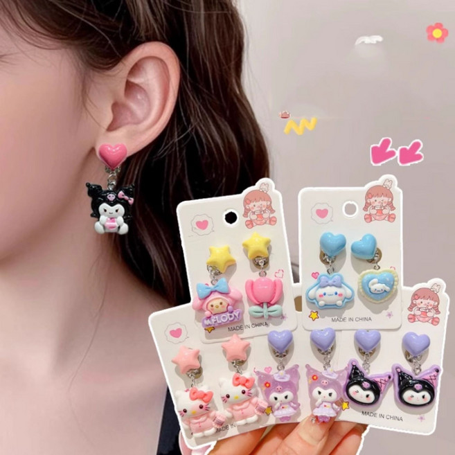 [실버플라워]여아 공주 보석 귀걸이 6종세트 어린이 악세사리2615-1