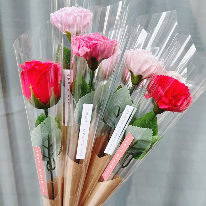 봄의선물 크라프트 한송이 비누꽃 장미 카네이션 어버이날 스승의날 성년의날 교회 행사 단체, 크라 카네이션 - 레드, 1개