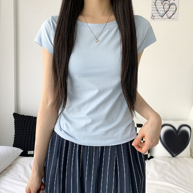 [가격실화?/5col] 소니 여리핏 오프숄더 반팔 무지 티셔츠