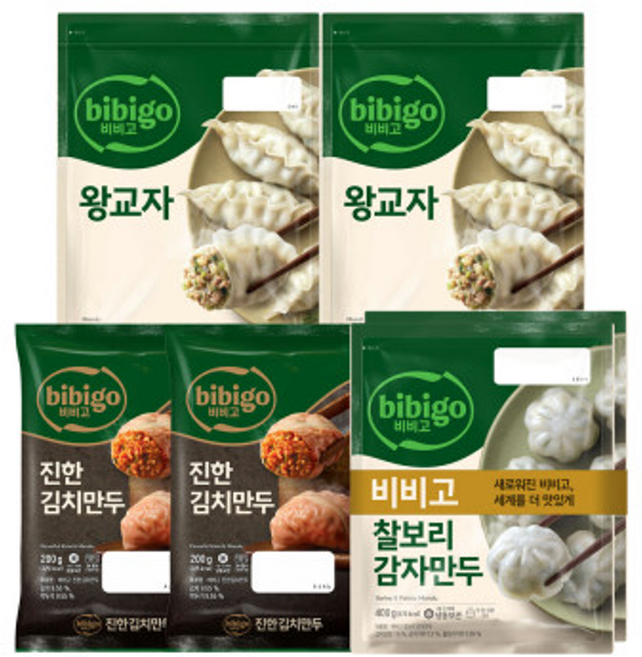 CJ비비고 왕교자 1.05kg x2개+찰보리감자만두 400g x2개+진한김치만두 200g x2개, 2개