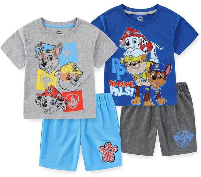 Paw Patrol Nickelodeon 남아용 믹스 앤 매치 반소매 티셔츠 및 반바지 4피스 세트 유아 큰 아동용 블루/그레이 161767