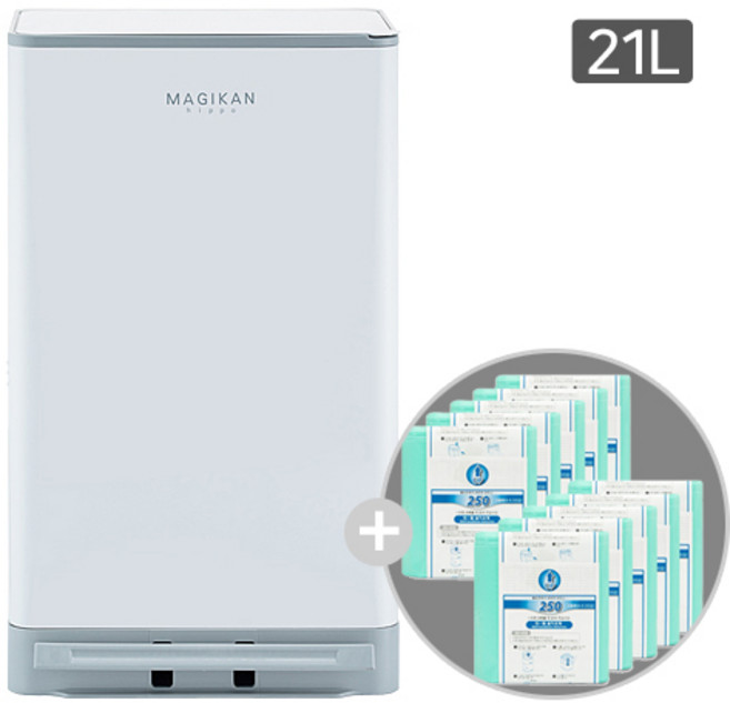 매직캔 휴지통 쓰레기통 히포 21L 화이트 (추가 리필 10롤) 4중냄새차단, 베이지