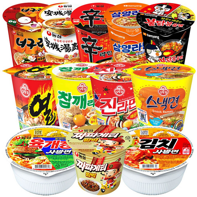 소컵라면 12종 세트 육개장사발면 + 신라면 + 안성탕면 + 너구리 + 김치사발면 + 짜파게티범벅 + 진라면매운맛 + 참깨라면 + 열라면 + 스낵면 + 불닭볶음면 + 삼양라면, 2박스