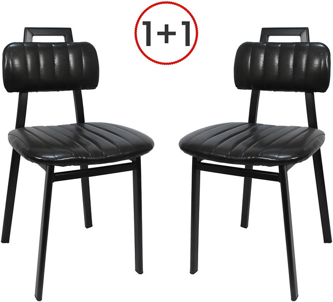 THEJOA 에이치체어 1+1 철재 인테리어 디자인 업소용의자 식탁의자, 블랙, 2개