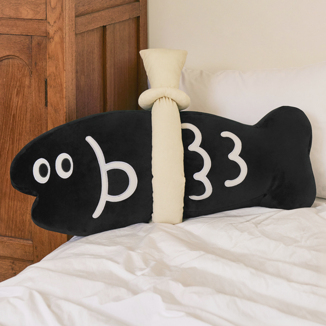 미뇽맨션 액막이 명태 쿠션 바디필로우 복 행운 개업 집들이 모찌 대형 집들이 생일 풍수지리, 1개, 블랙, 39cm