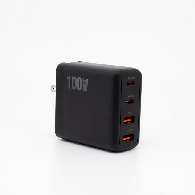 100W氮化鎵充電頭 筆電PD快充 2C2A四孔輸出 BSMI認證 Type-C通用, 黑色, 1個